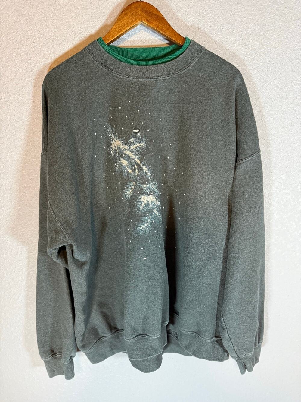 Pleasant Shade 2XL Gray Winter Bird Graphic Double Collar Sweatshirt